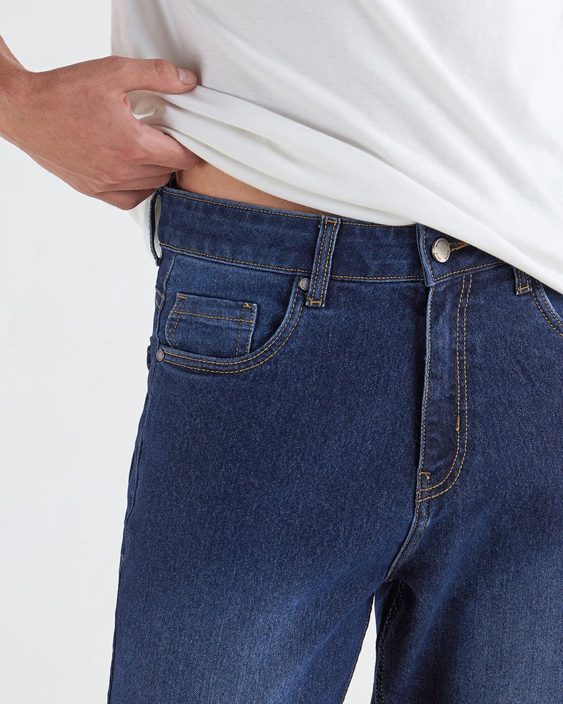 bewakoof Men's Blue Washed Slim Straight Fit Stretchable Mid-Rise Jeans - Image 5